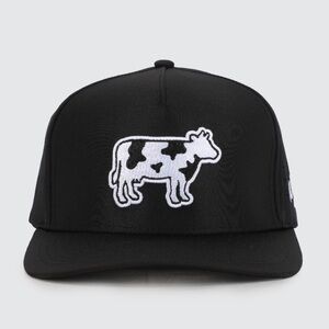 Waggle Golf Legendairy Hat Snap Back Cap Black With Dairy Cow Patch O/S NWT